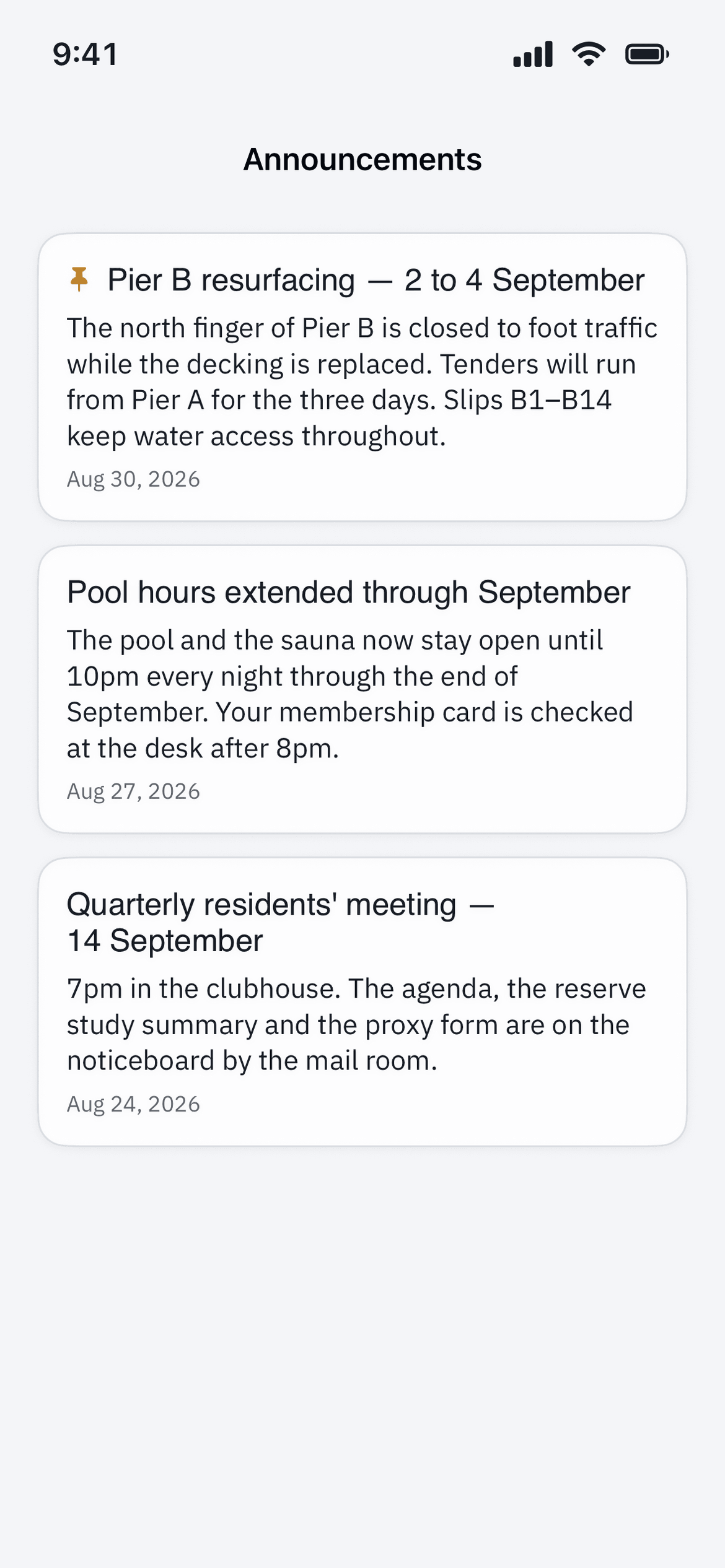 Community announcements on a phone
