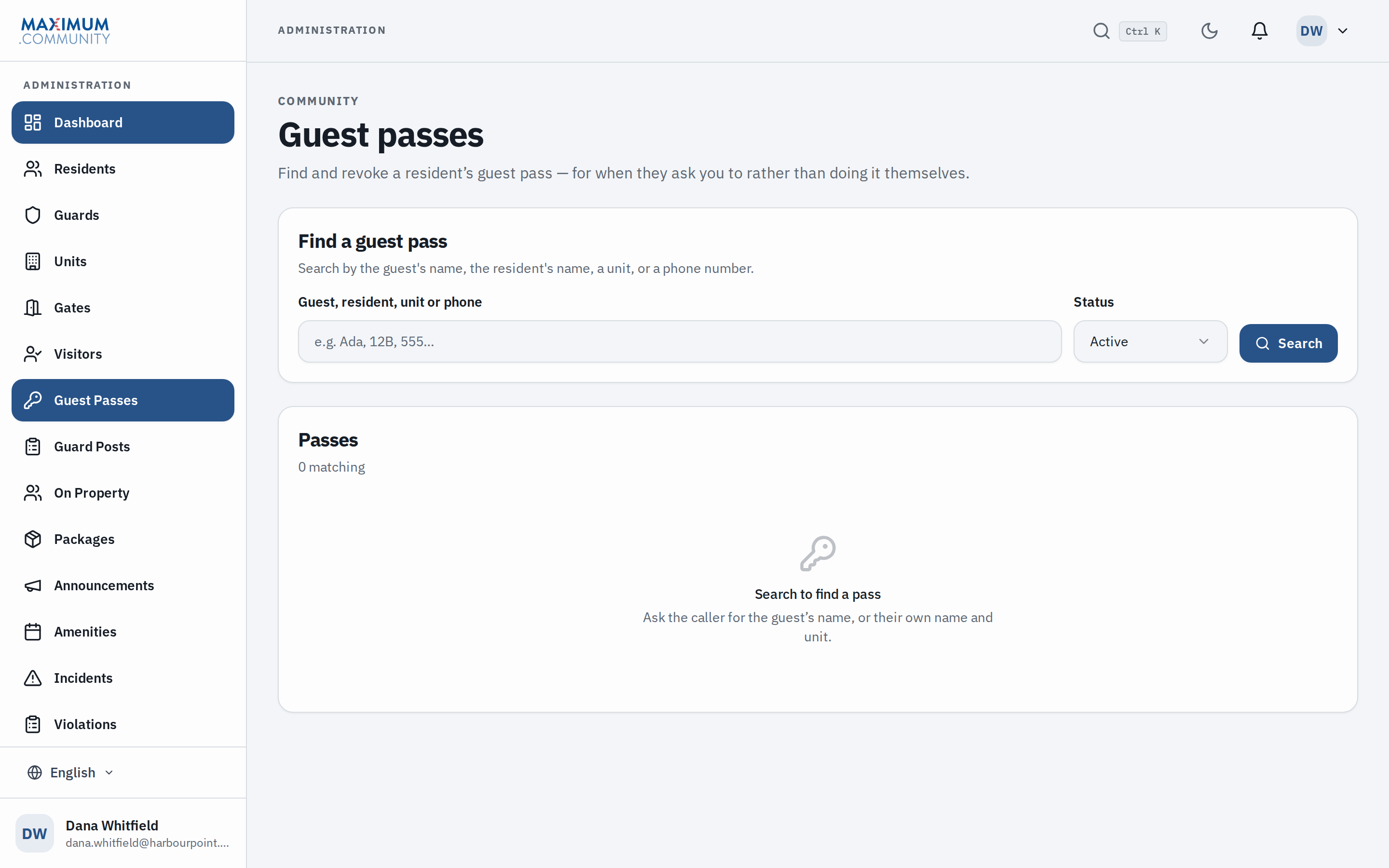 Guest passes issued by residents